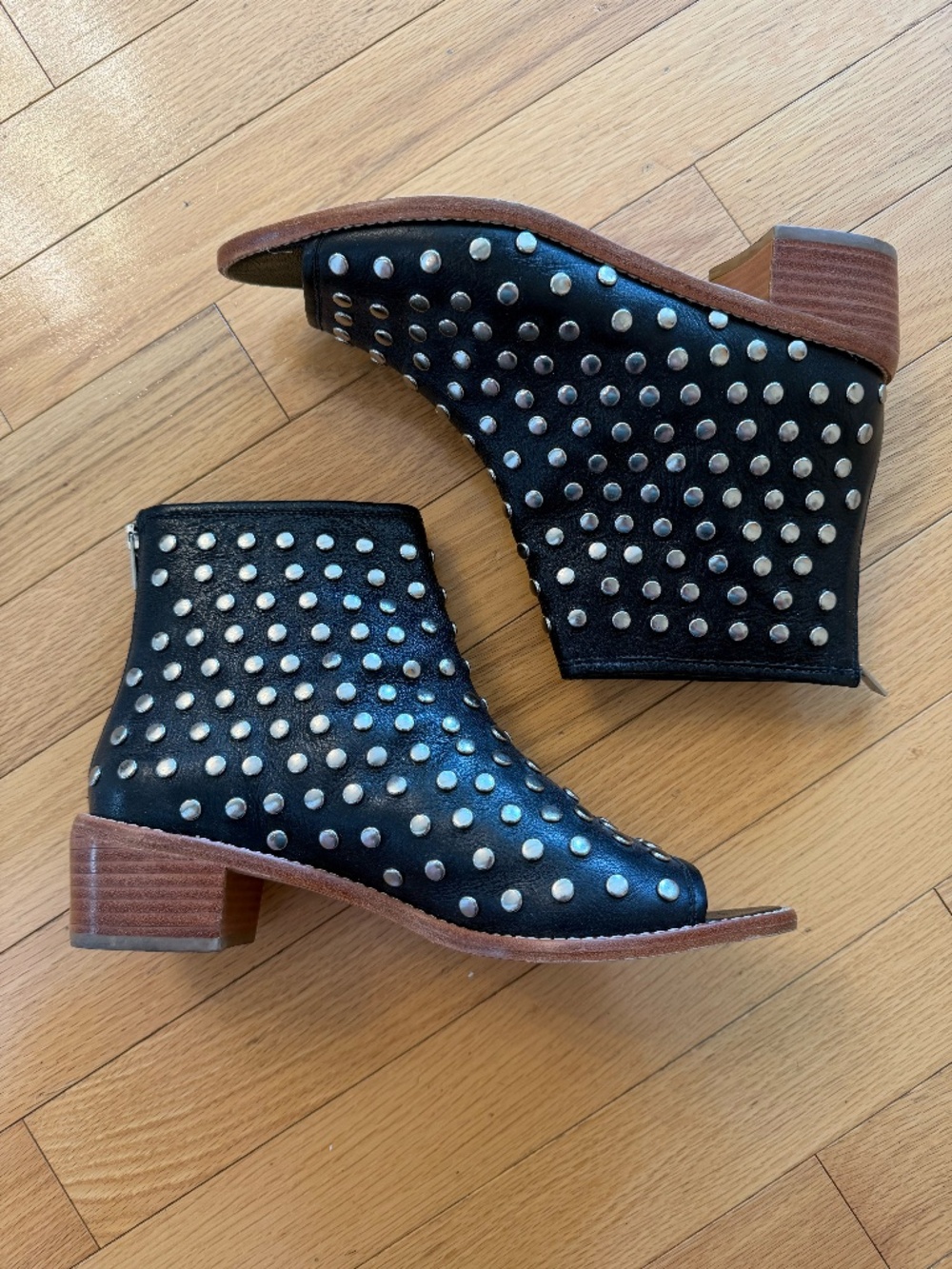 Loeffler Randall Black & Silver Studded Open-Toe Ankle Boot- Size 10- EUC